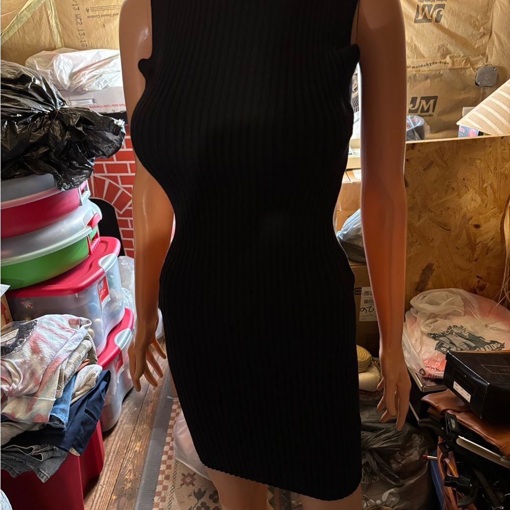 Black Ribbed Sleeveless Bodycon Dress - Classic Women’s Style Size M